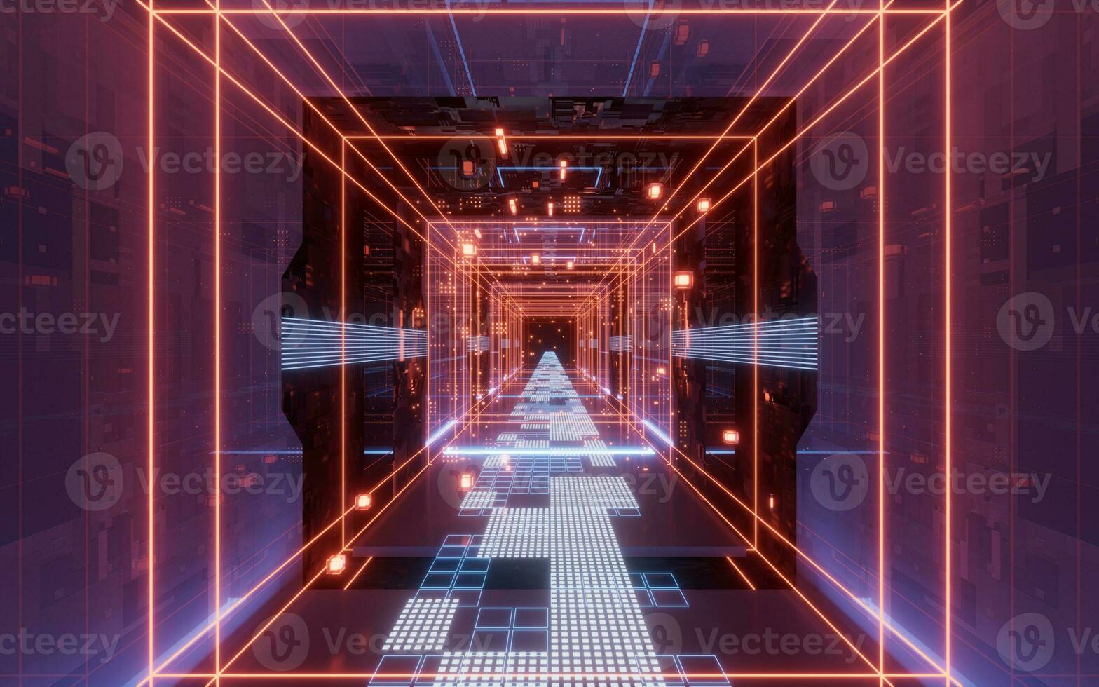 Digital cyberspace, sci-fi concept tunnel, 3d rendering. photo