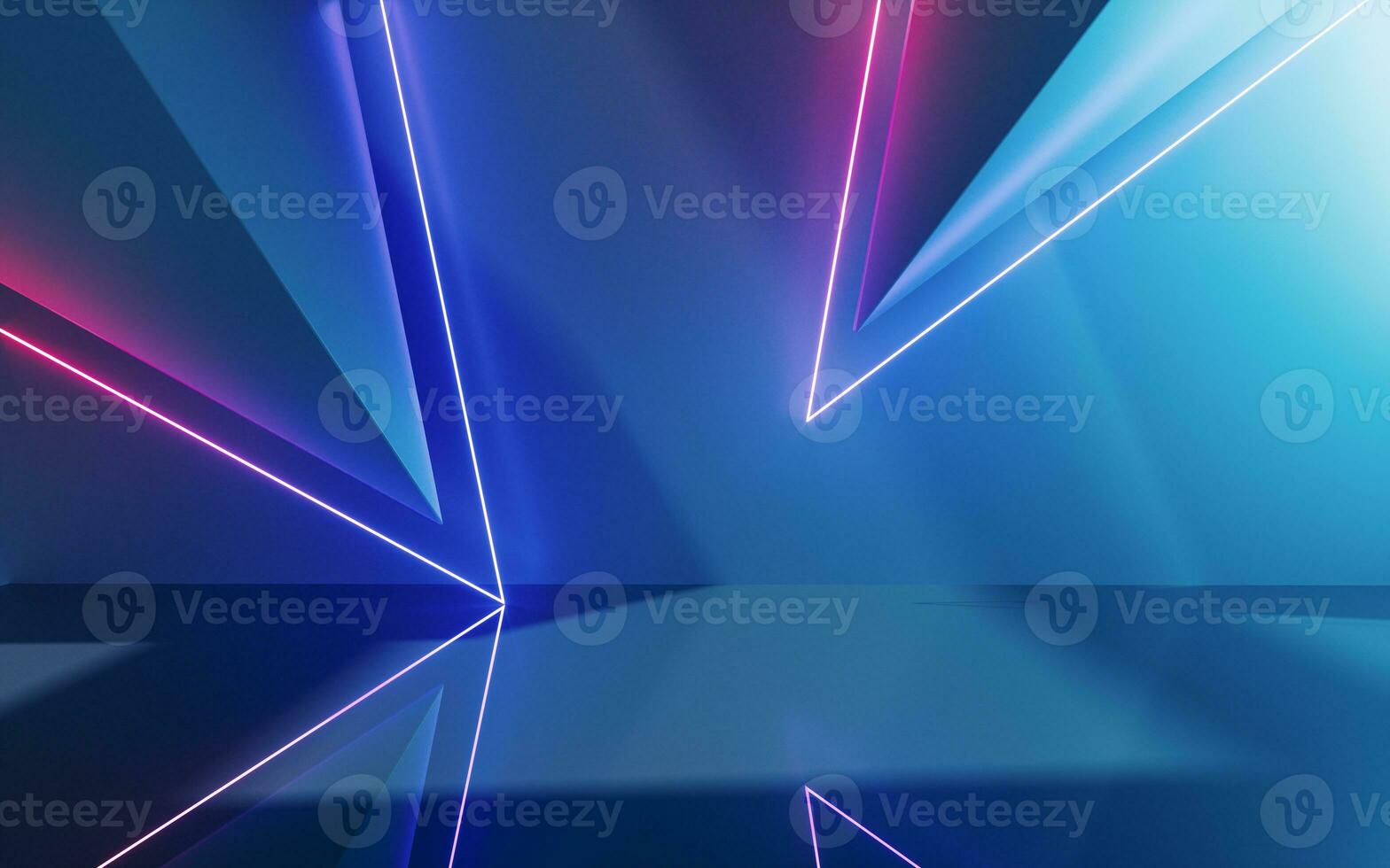 Abstract geometric structure with glowing neon lines, 3d rendering. photo