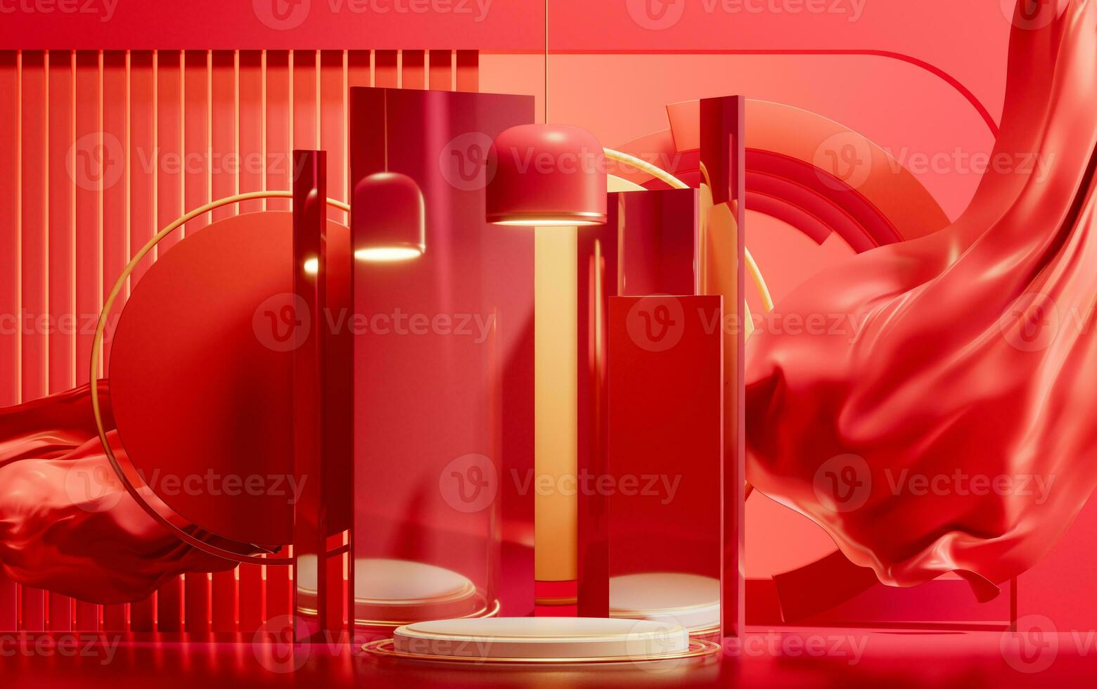 Empty stage with geometry background, 3d rendering. photo