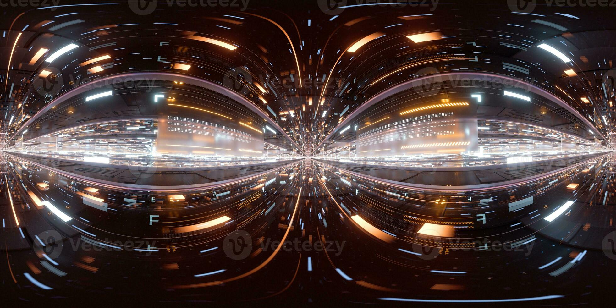 Digital cyberspace tunnel, 360-degree seamless panoramic view, 3d rendering. photo