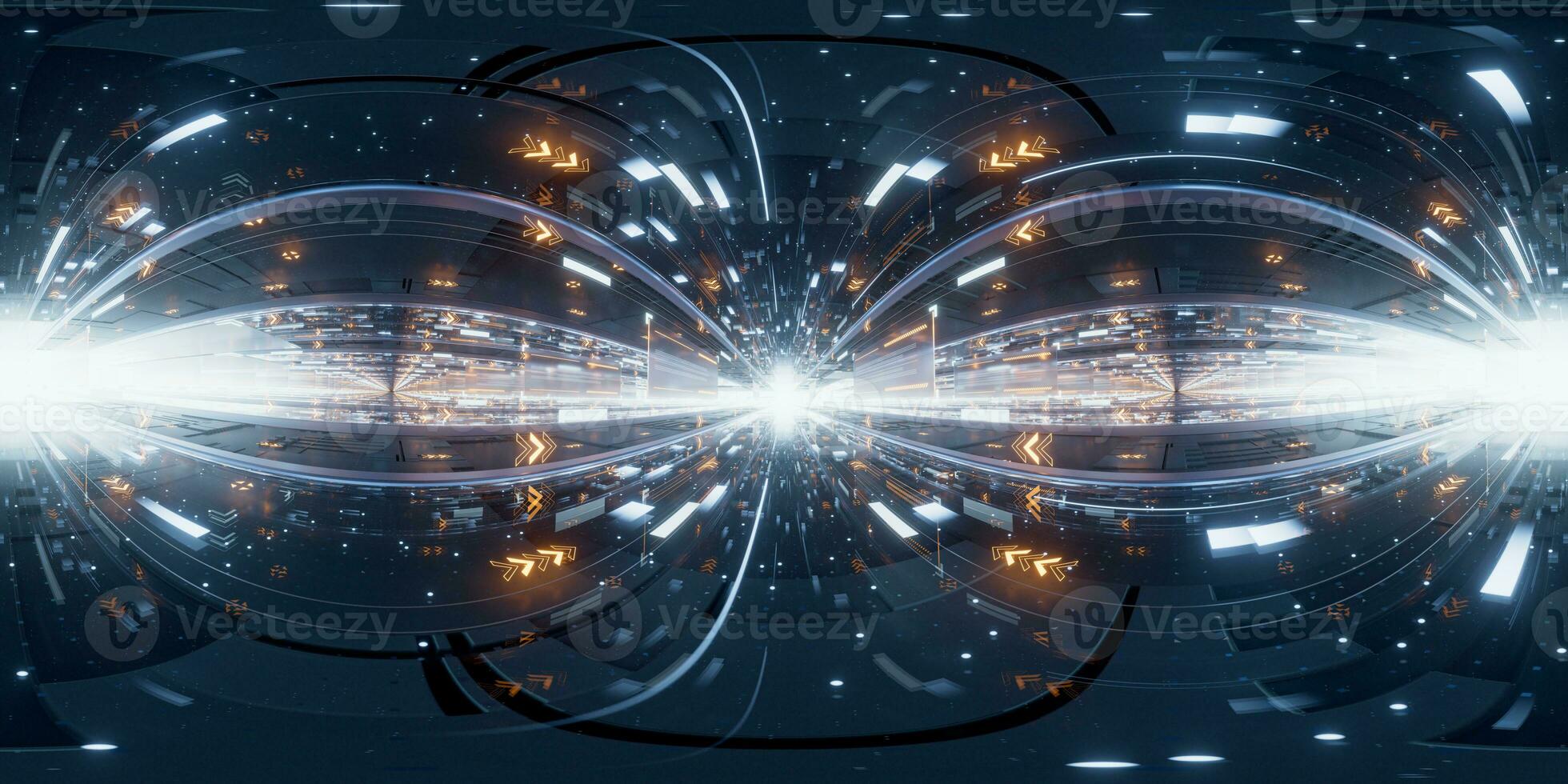 Digital cyberspace tunnel, 360-degree seamless panoramic view, 3d rendering. photo