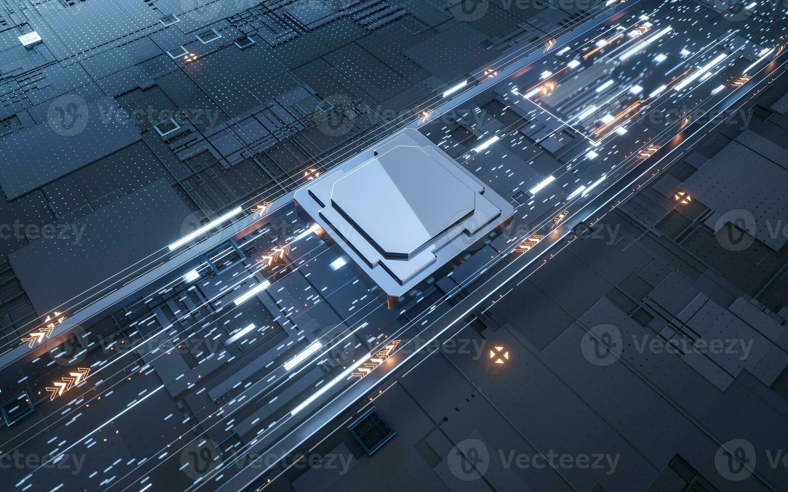 Circuit board and electrical chip core, 3d rendering. photo