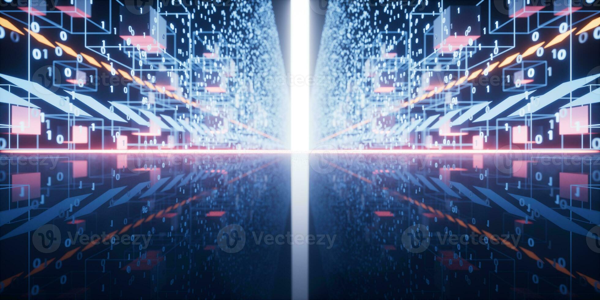 Glowing light in the cyberspace, 3d rendering. photo