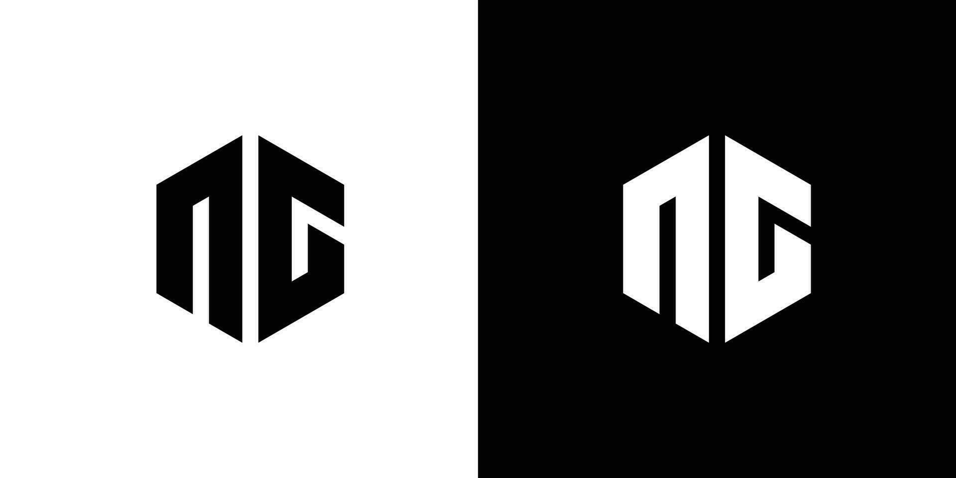 Letter N G polygon, Hexagonal minimal and professional logo design on black and white background vector