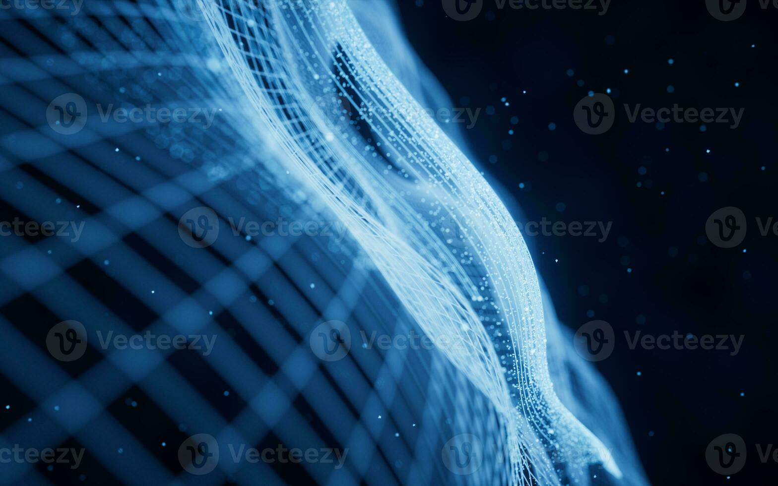 Flowing particles with glowing lines, 3d rendering. photo