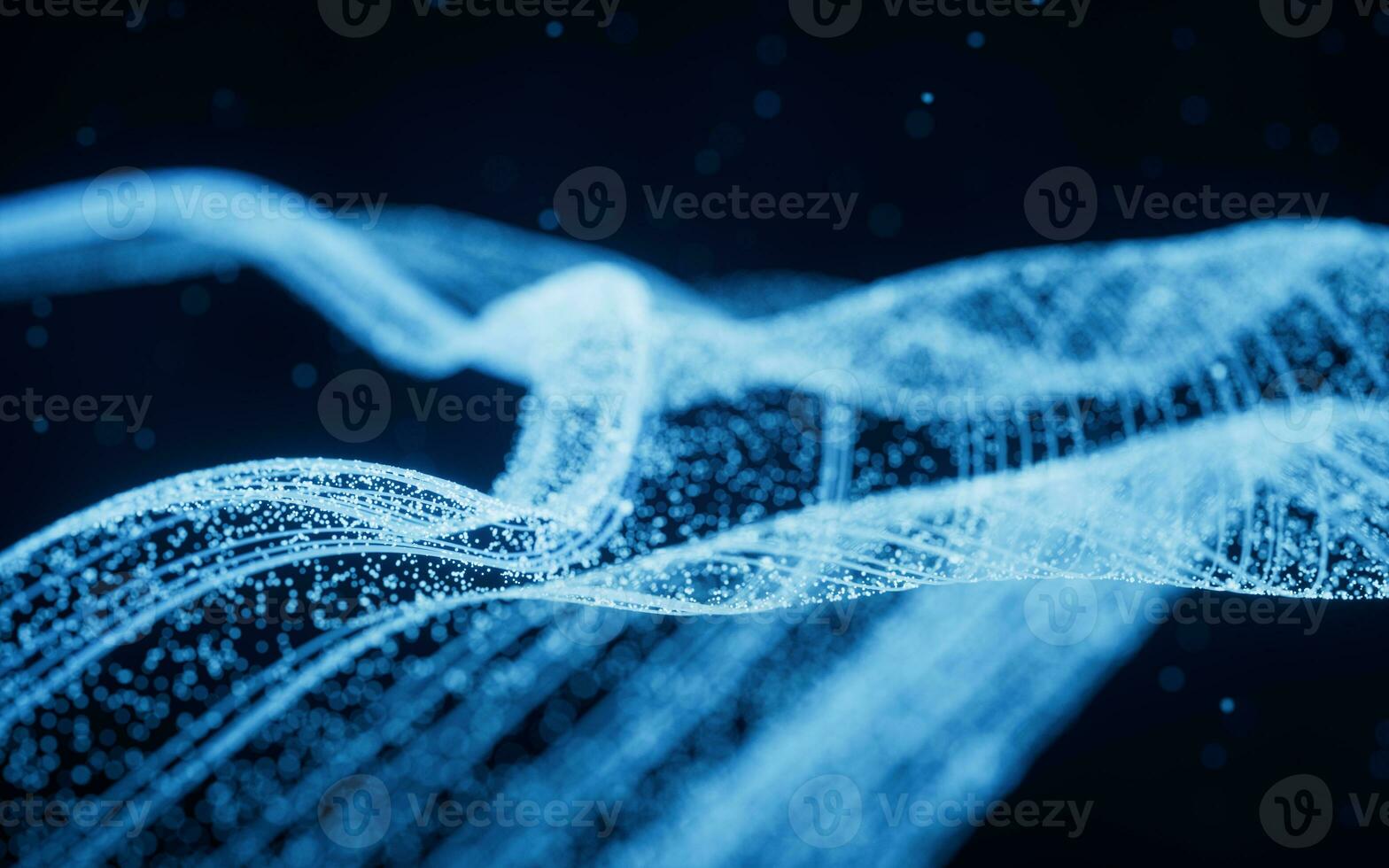 Flowing particles with glowing lines, 3d rendering. photo