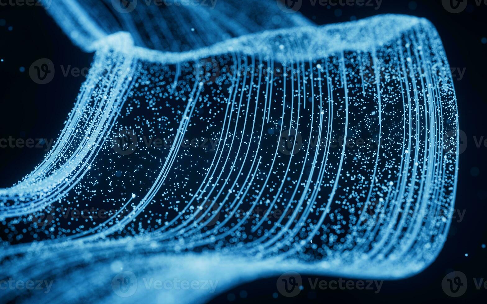 fluido partículas con brillante líneas, 3d representación. foto