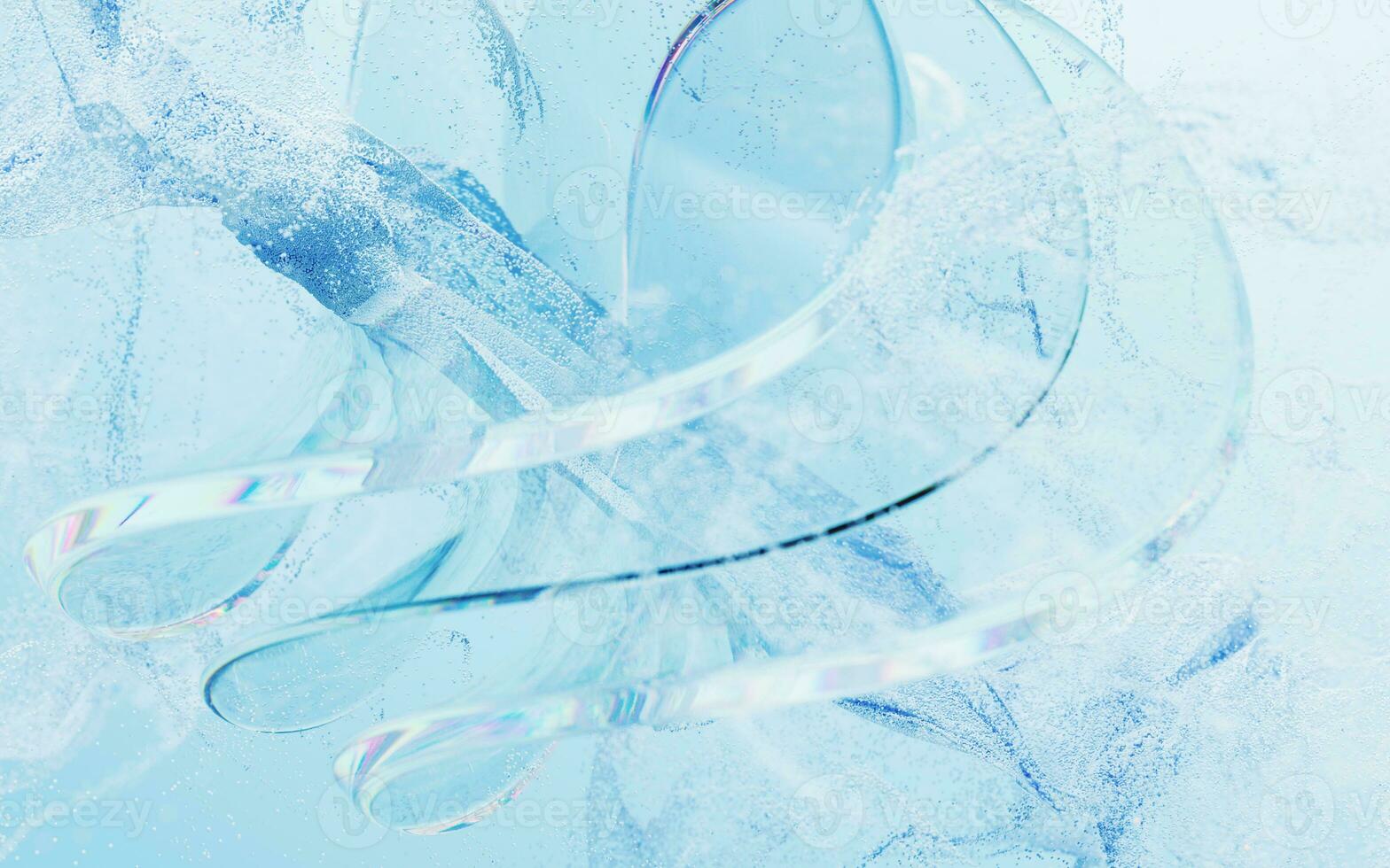 Transparent curve glass with wave particles, 3d rendering. photo