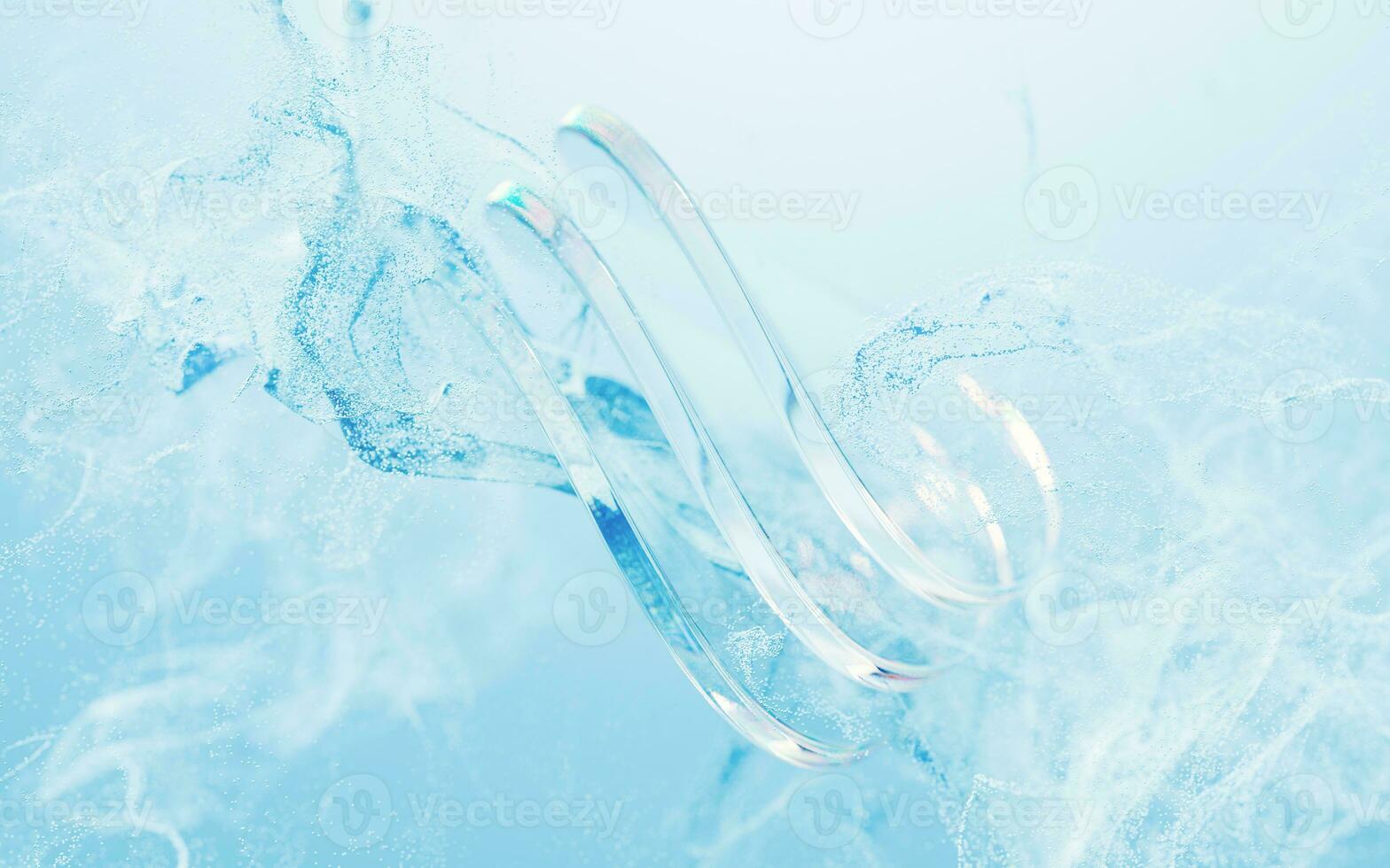 Transparent curve glass with wave particles, 3d rendering. photo