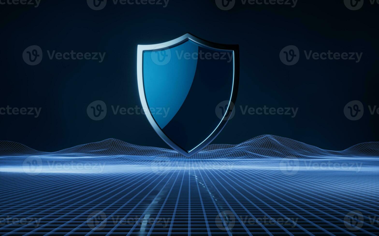 Glossy shield with dark background, 3d rendering. photo