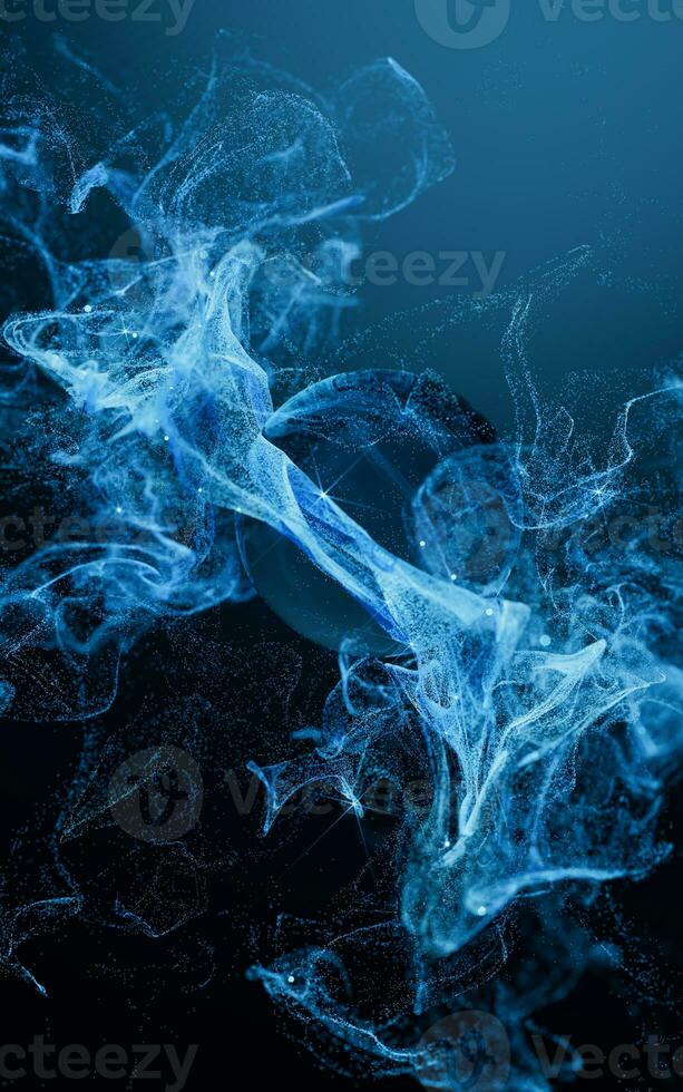 Flowing particles with smoke shape, 3d rendering. photo