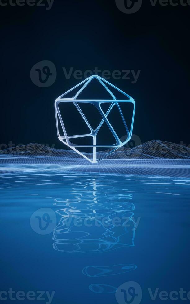 Digital space with geometric frame, 3d rendering. photo