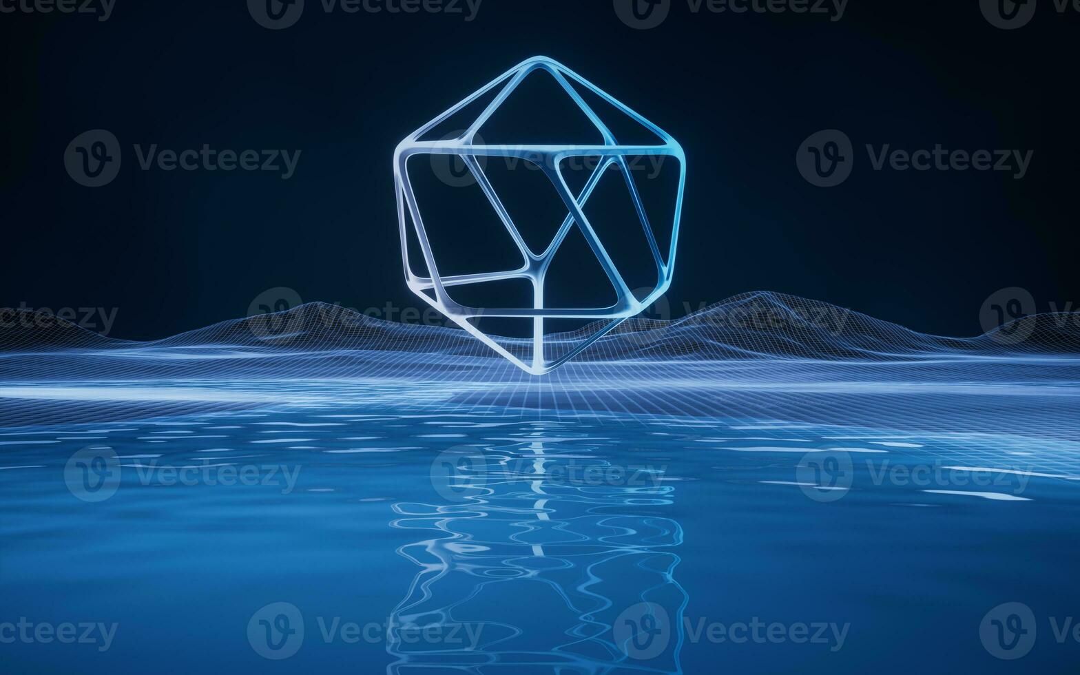 Digital space with geometric frame, 3d rendering. photo