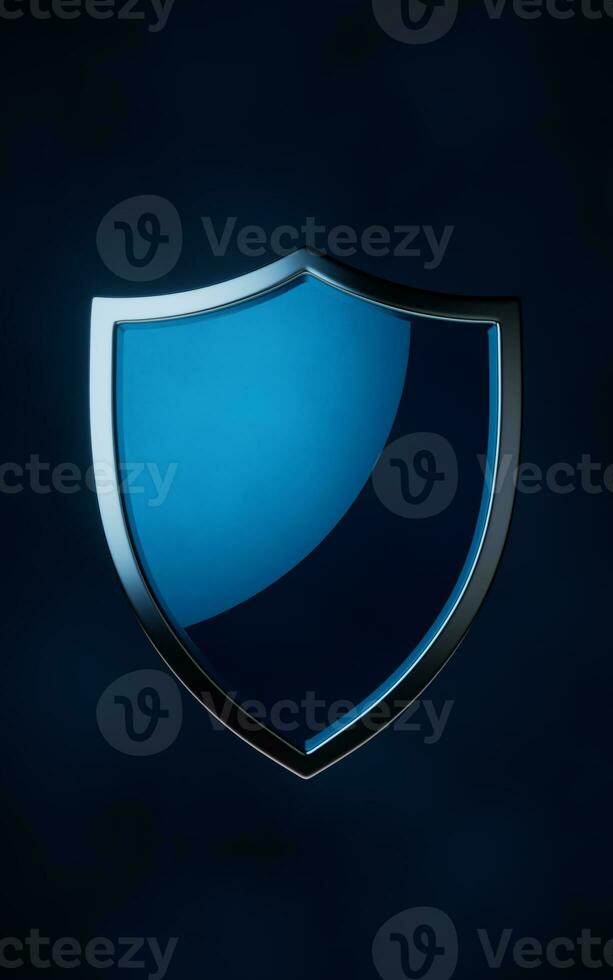 Glossy shield with dark background, 3d rendering. photo