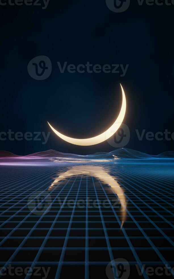 Digital space and moonlight, 3d rendering. photo