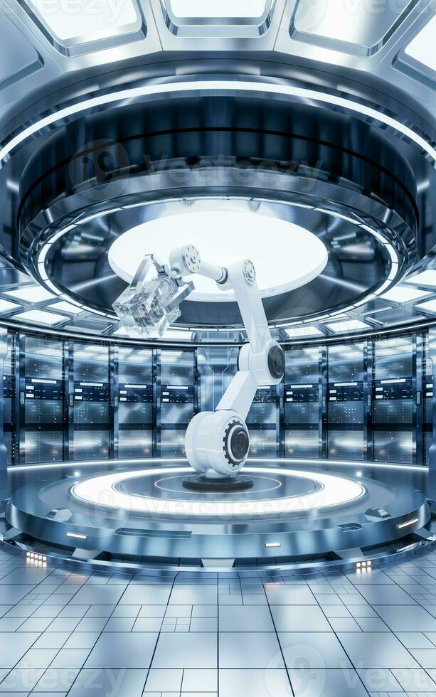 Mechanical arm and circuit core, 3d rendering. photo