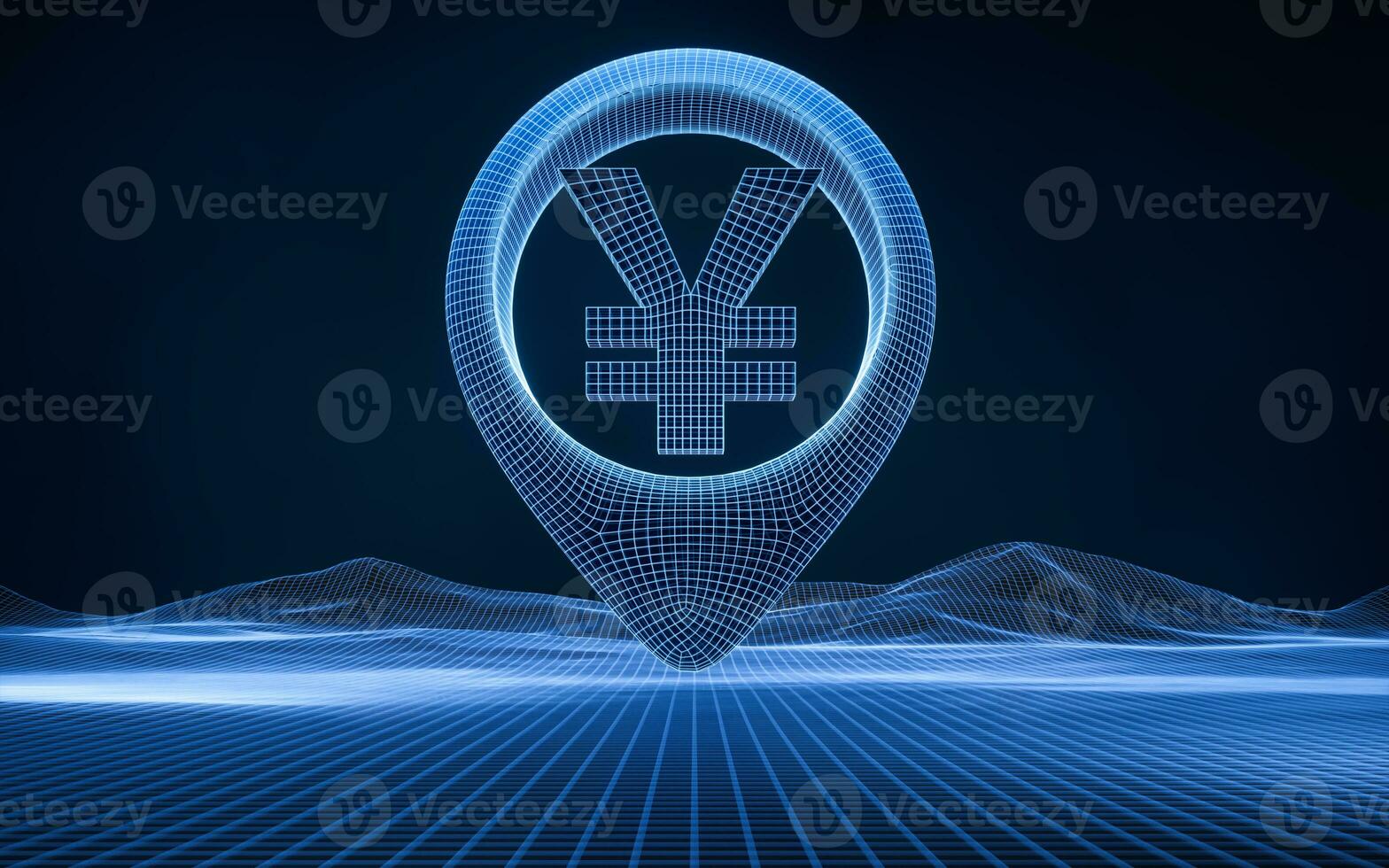 RMB Money sign with blue digital lines structure, 3d rendering. photo