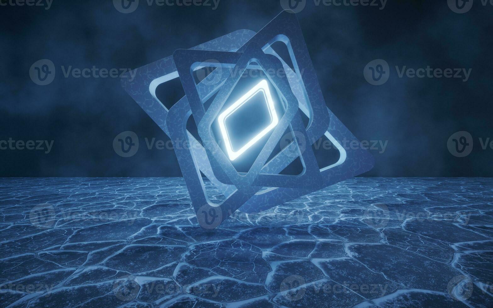 Geometrical frame with ice ground surface, 3d rendering. photo