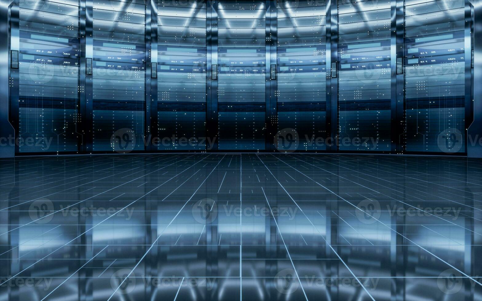 Sever racks and data center, big data and cloud computing concept, 3d rendering. photo