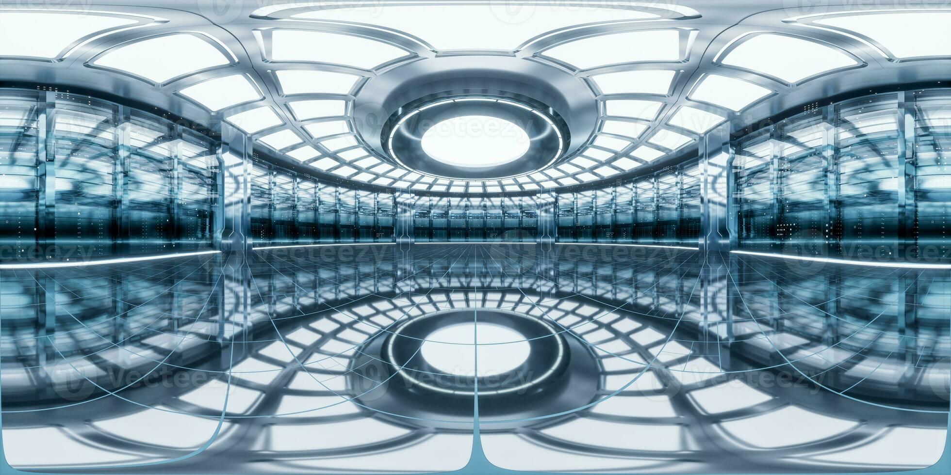 Sever racks and data center, 360-degree seamless panoramic view, 3d rendering. photo