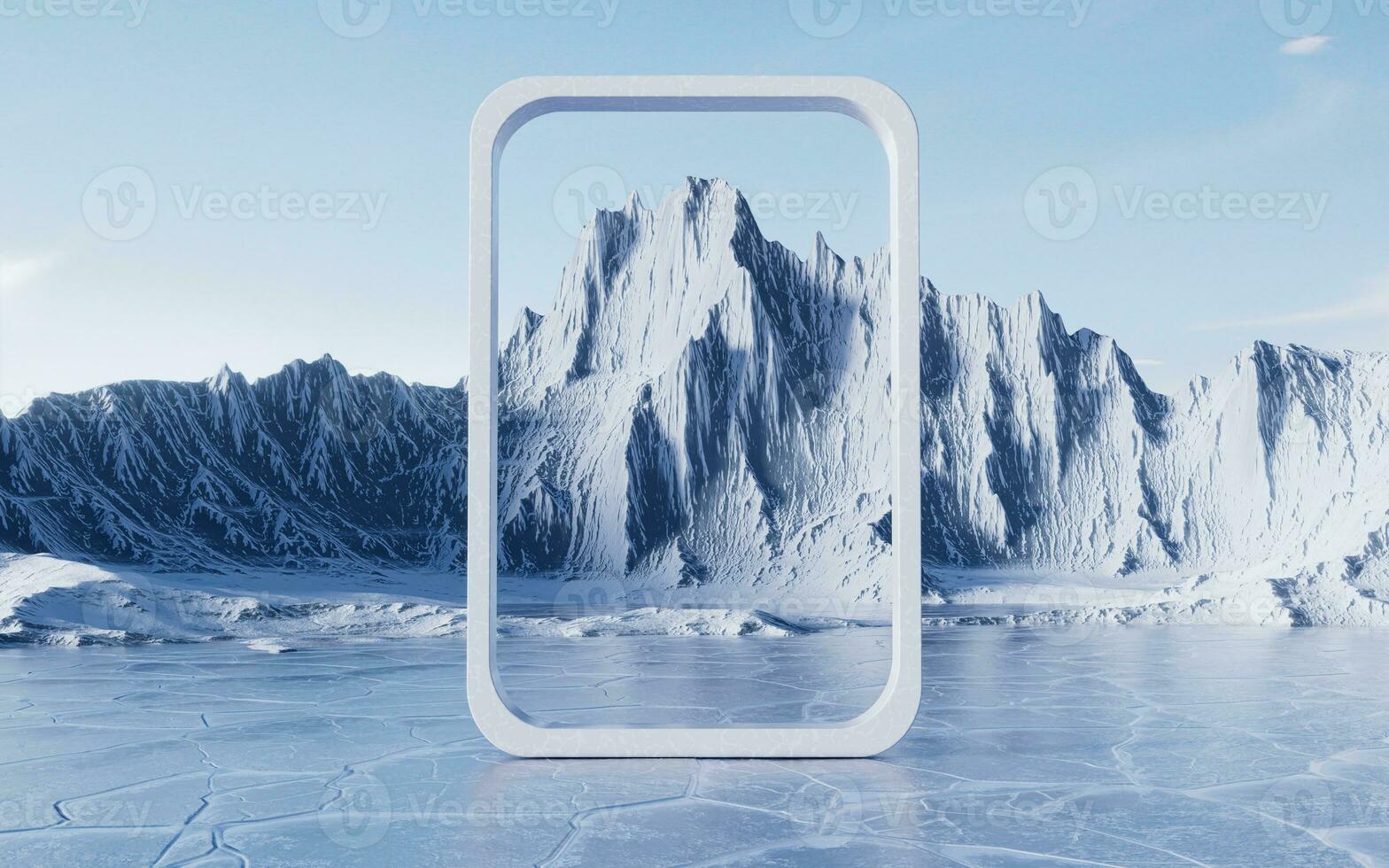 Ice ground with crack pattern, 3d rendering. photo