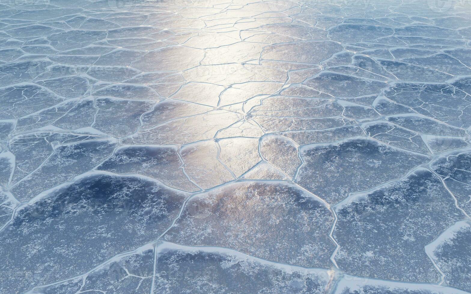 Ice ground with crack pattern, 3d rendering. photo