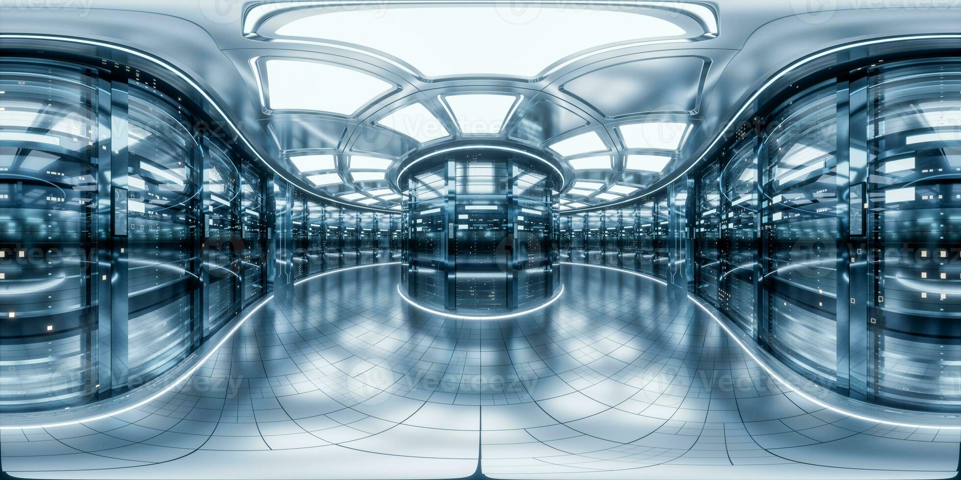 Sever racks and data center, 360-degree seamless panoramic view, 3d rendering. photo