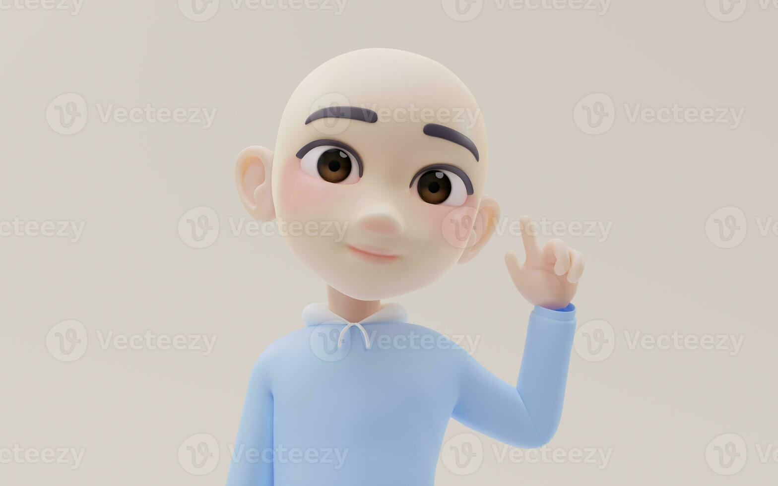 Little girl with bald head with cartoon style, 3d rendering. photo