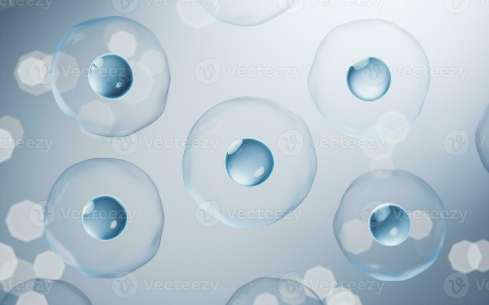 Biology cell with blue background, 3d rendering. photo