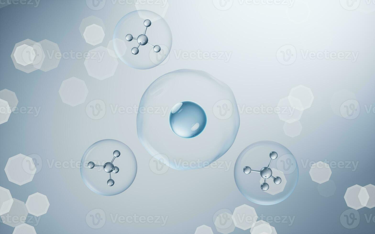 Biology cell with blue background, 3d rendering. photo