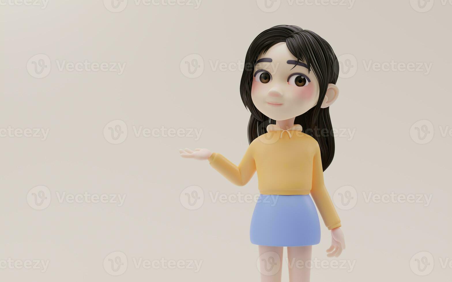 Little girl spread her palm with cartoon style, 3d rendering. photo