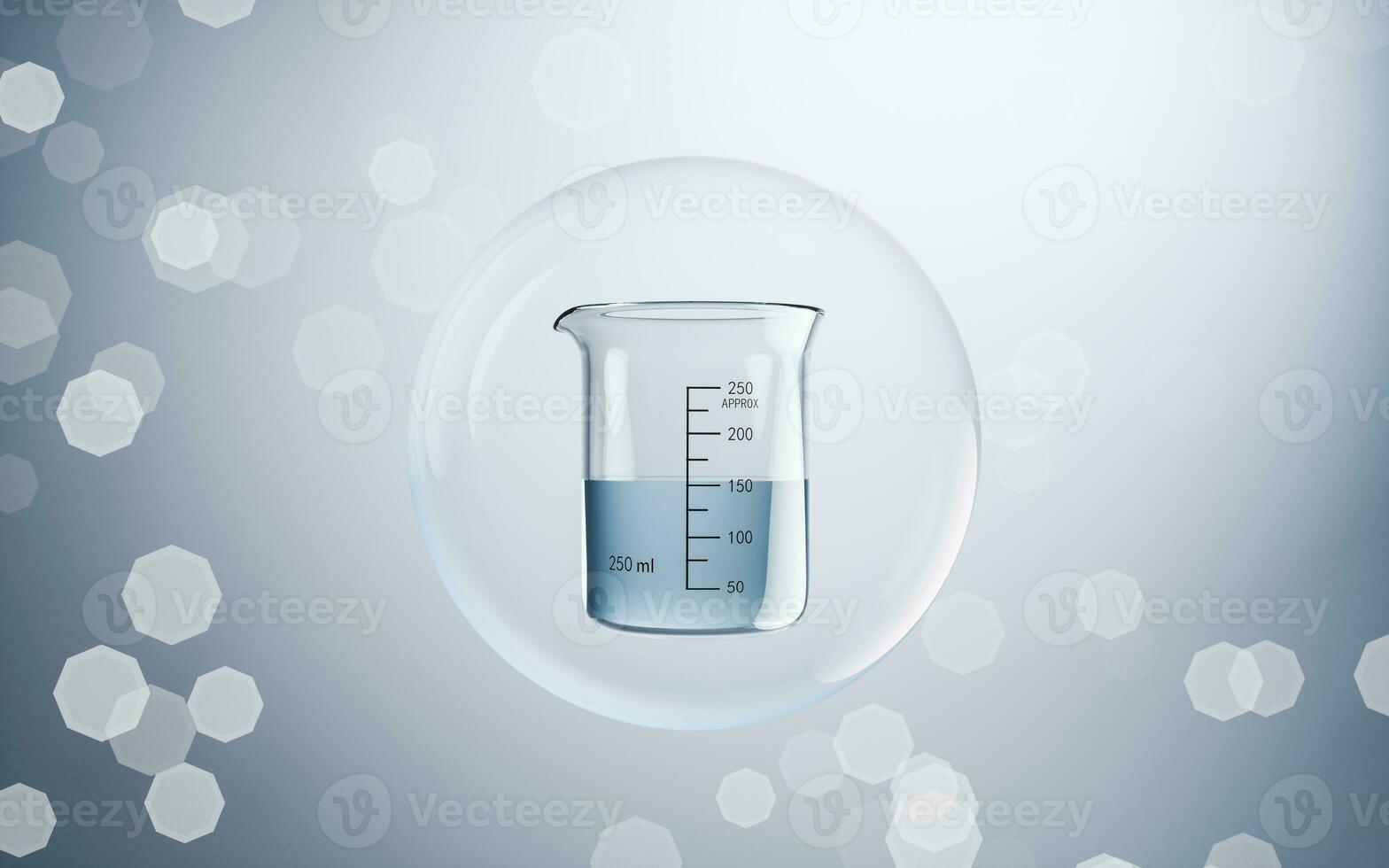 Chemical beaker with blue background, 3d rendering. photo