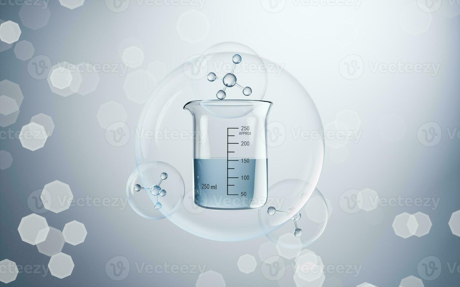 Chemical beaker with blue background, 3d rendering. photo