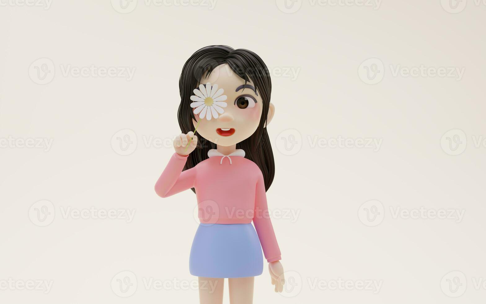 Little girl with cartoon style, 3d rendering. photo