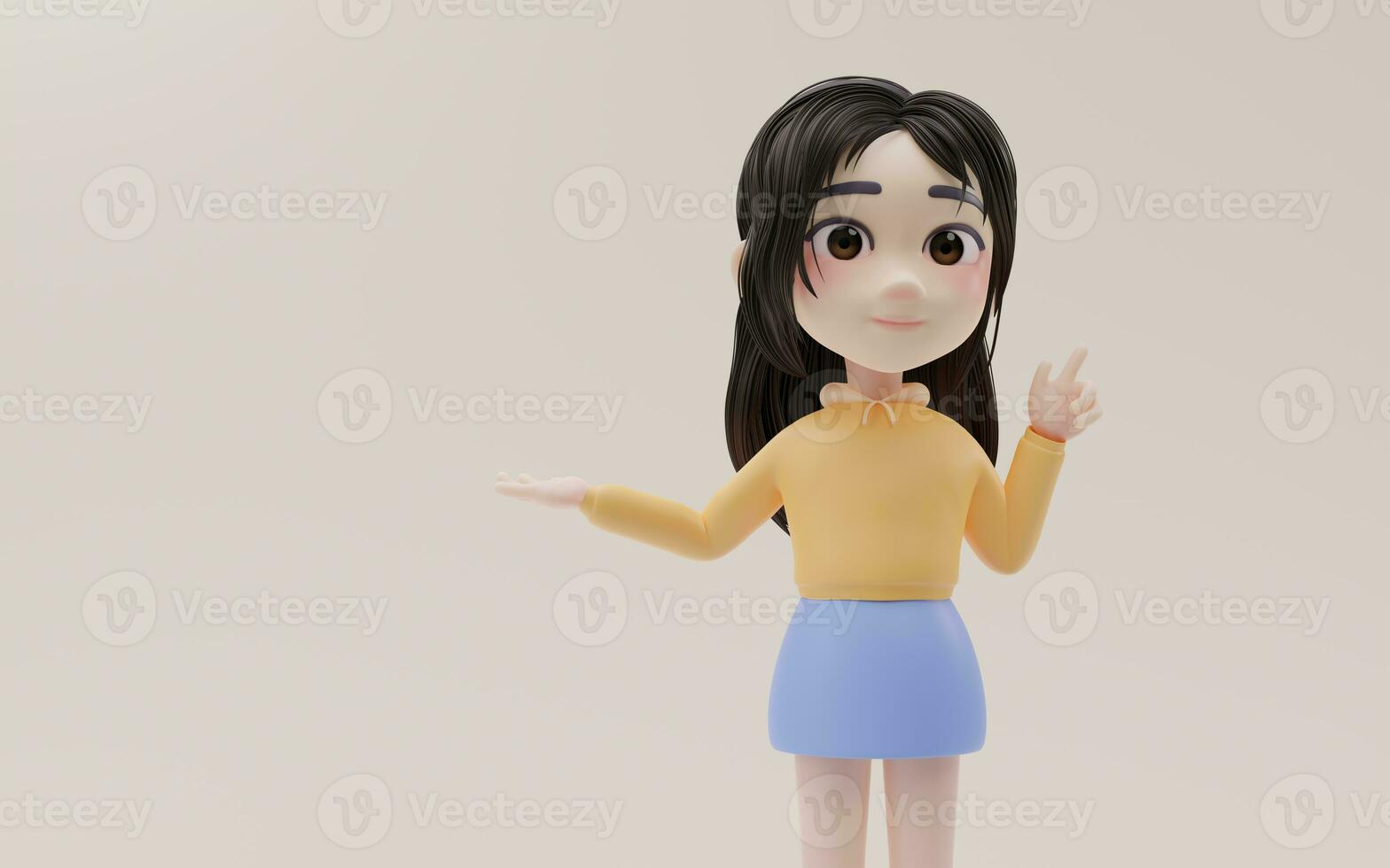 Little girl spread her palm with cartoon style, 3d rendering. photo