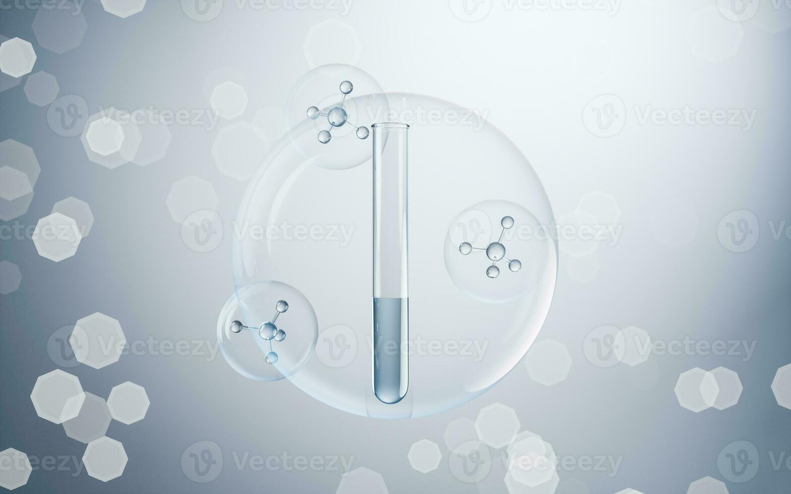 Test tube with blue background, 3d rendering. photo