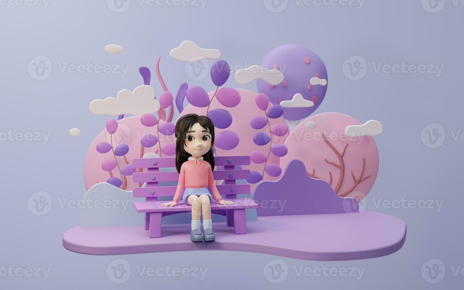 Little girl with cartoon style, 3d rendering. photo