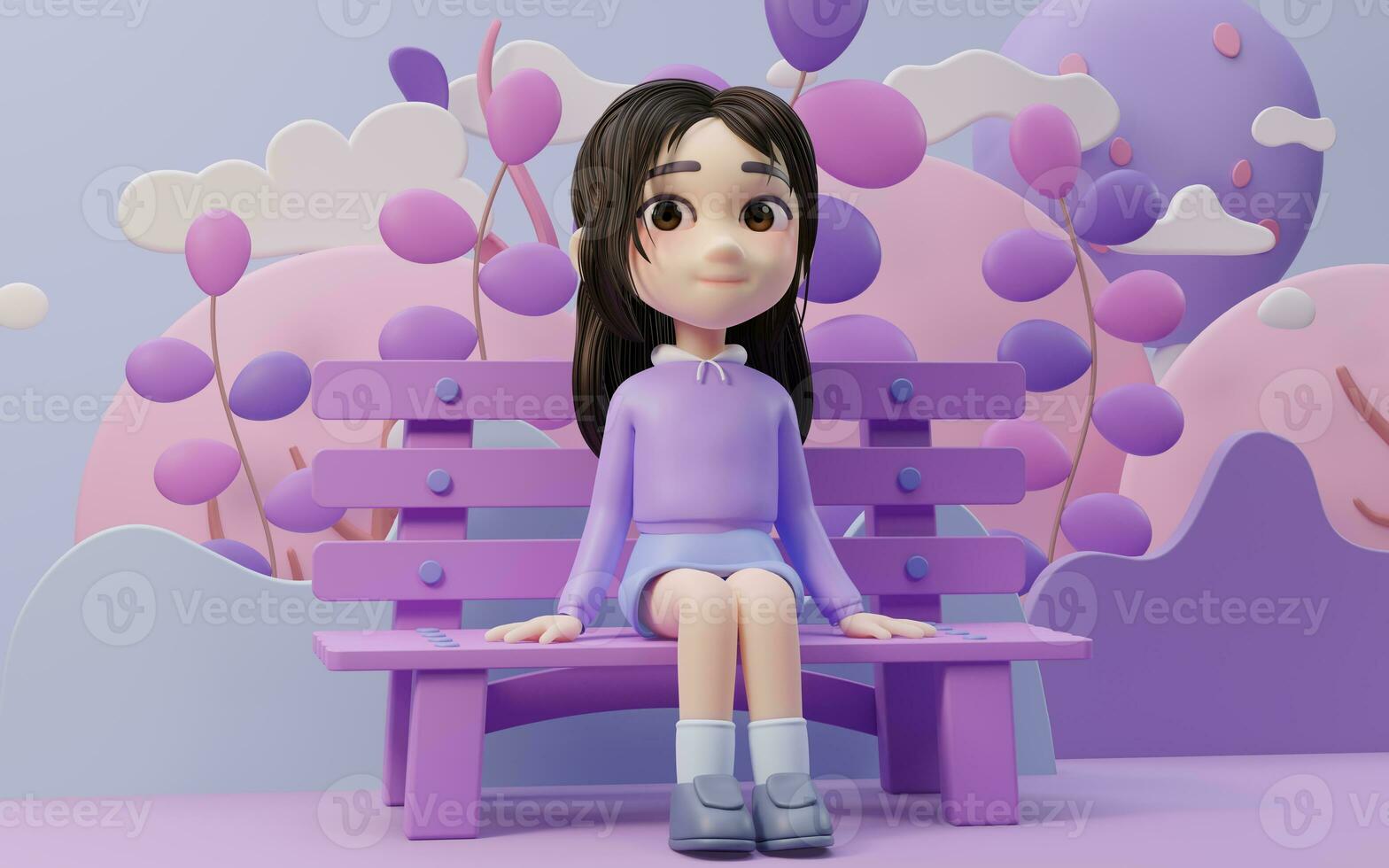 Little girl with cartoon style, 3d rendering. photo