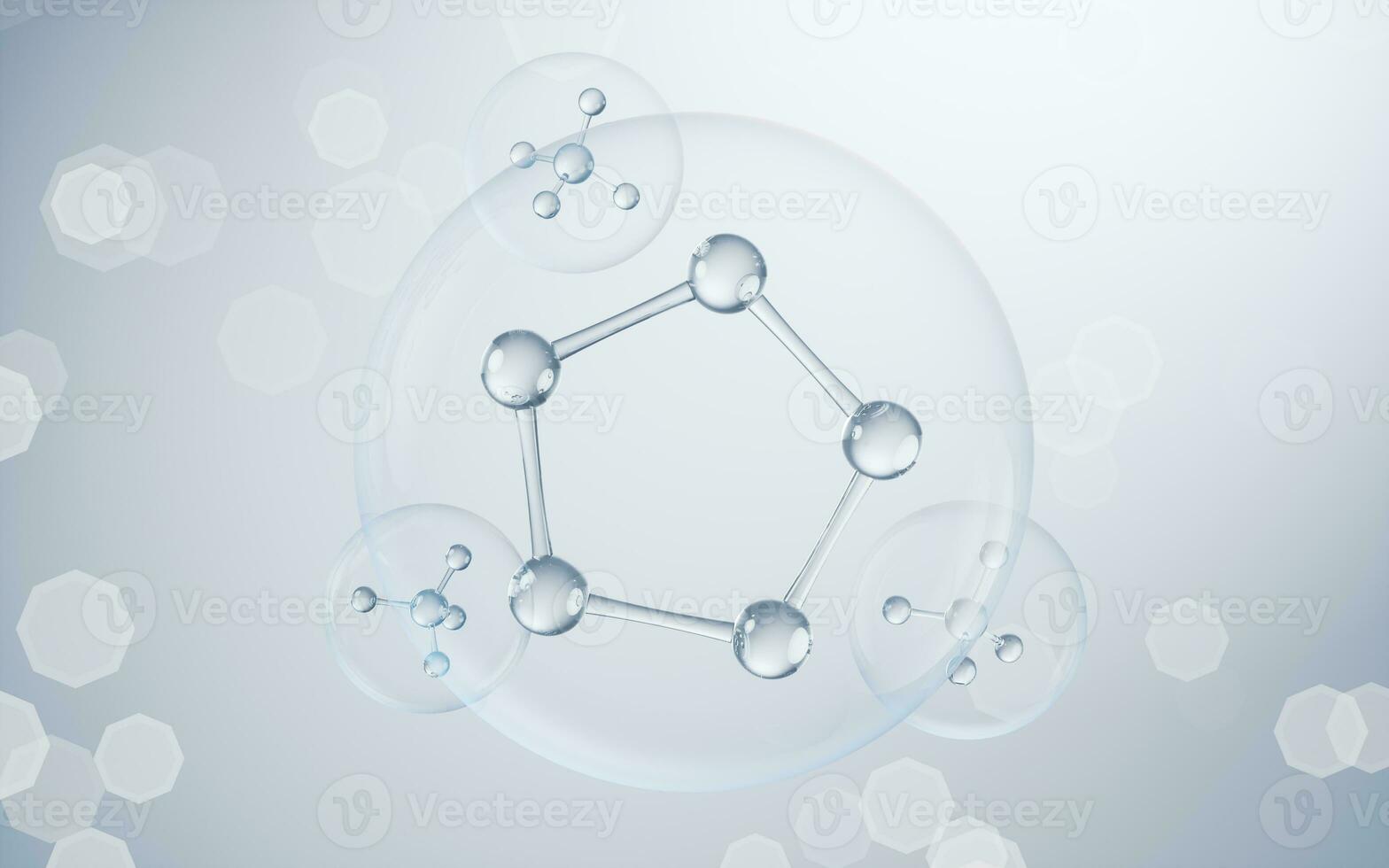 Chemical molecule with blue background, 3d rendering. photo