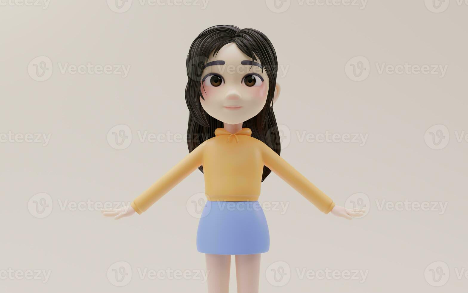 Little girl with cartoon style, 3d rendering. photo