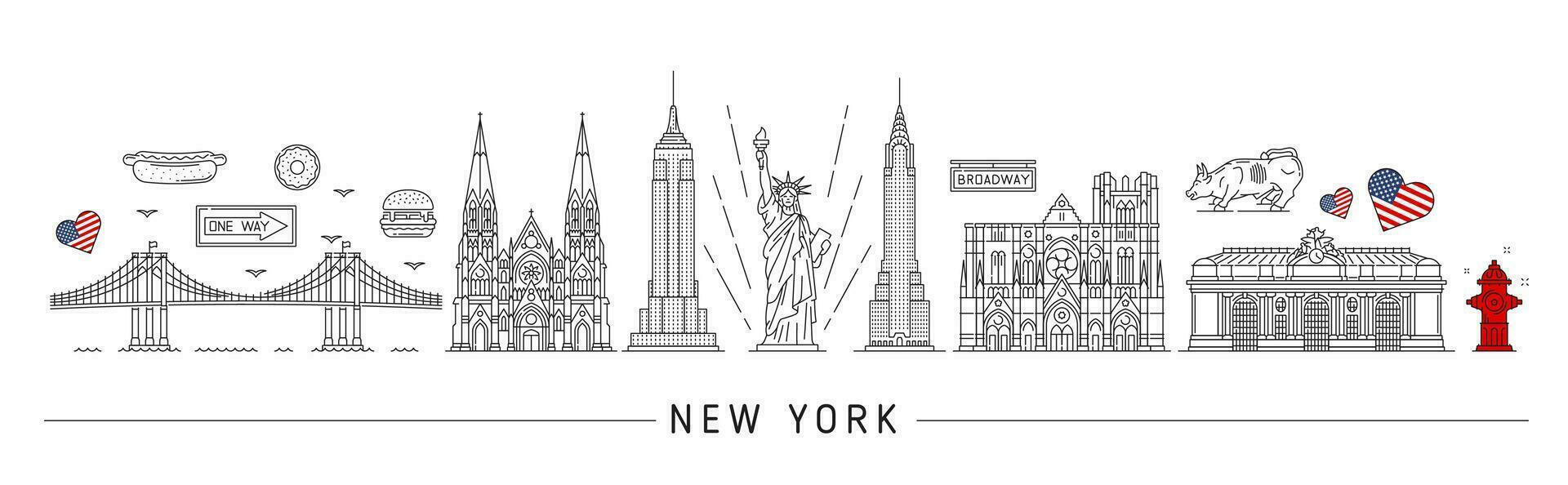 New York silhouette. USA travel landmarks vector
