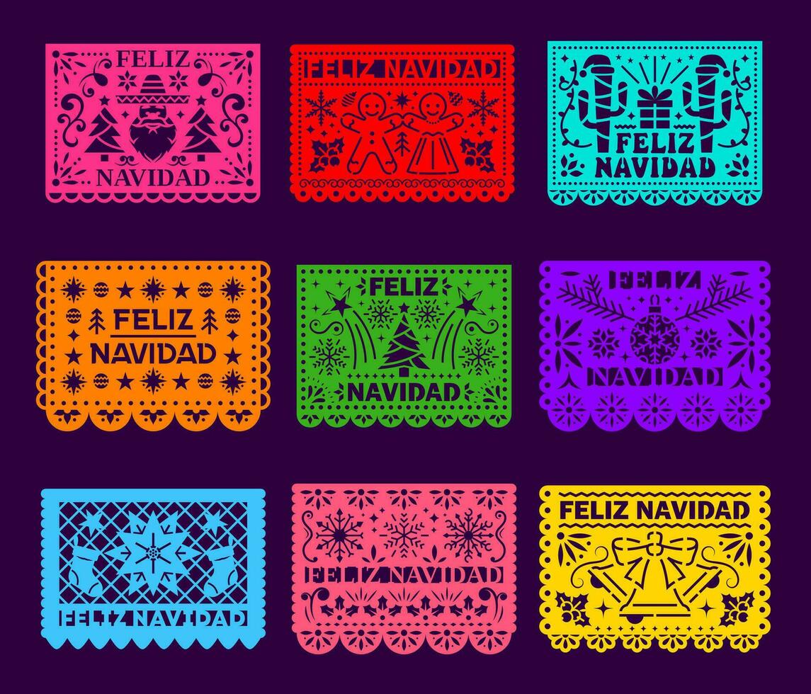 feliz navidad papel cortar papel picado para fiesta vector