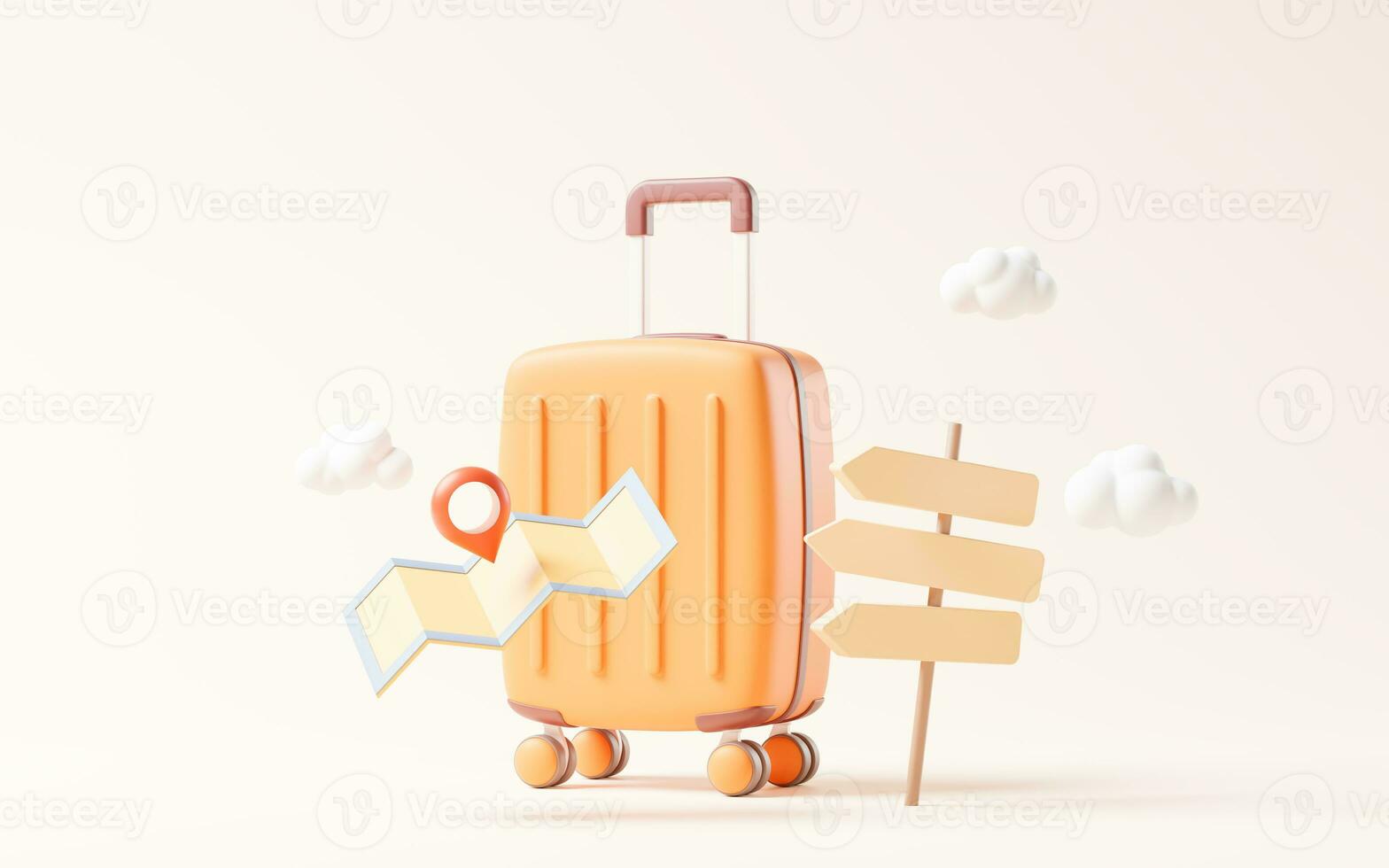 Cartoon style luggage with travel theme, 3d rendering. photo