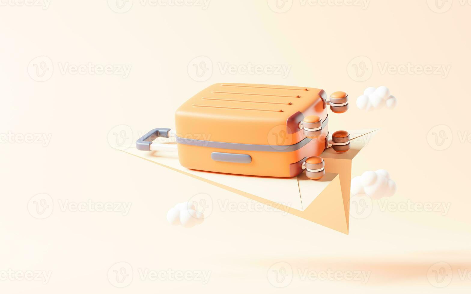 Cartoon style luggage with travel theme, 3d rendering. photo