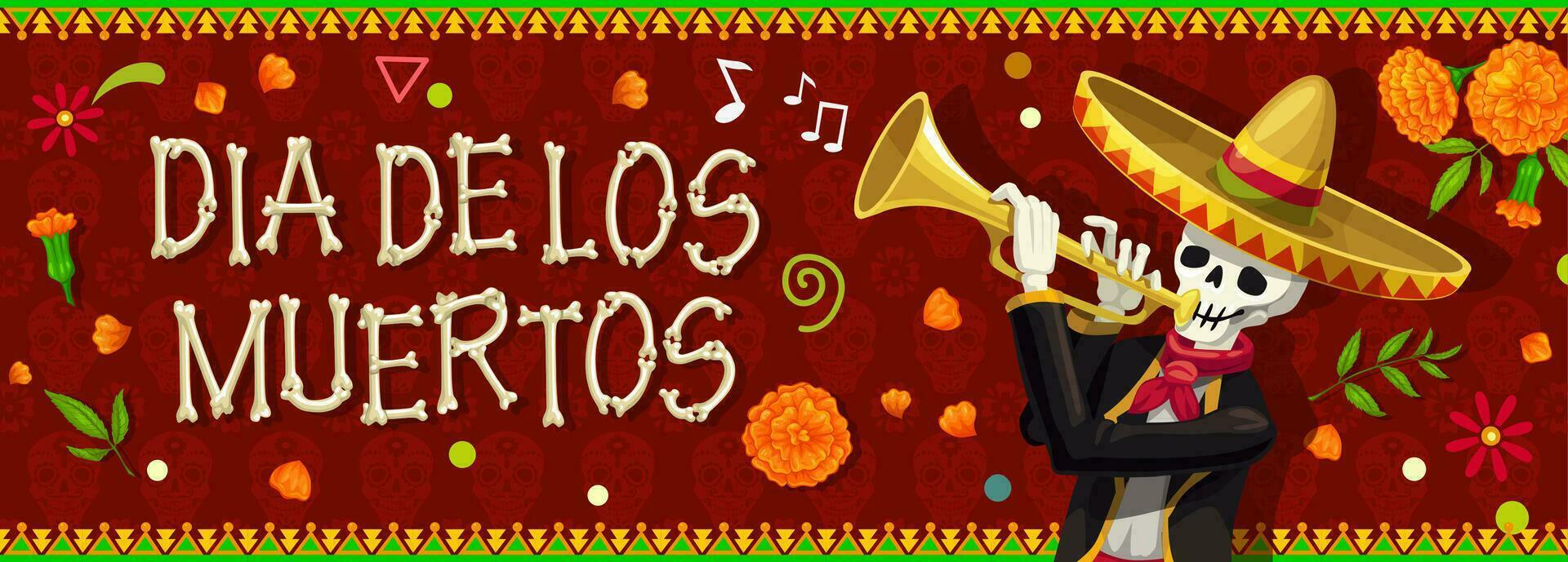 mexicano muerto día bandera dibujos animados Mariachi músicos vector