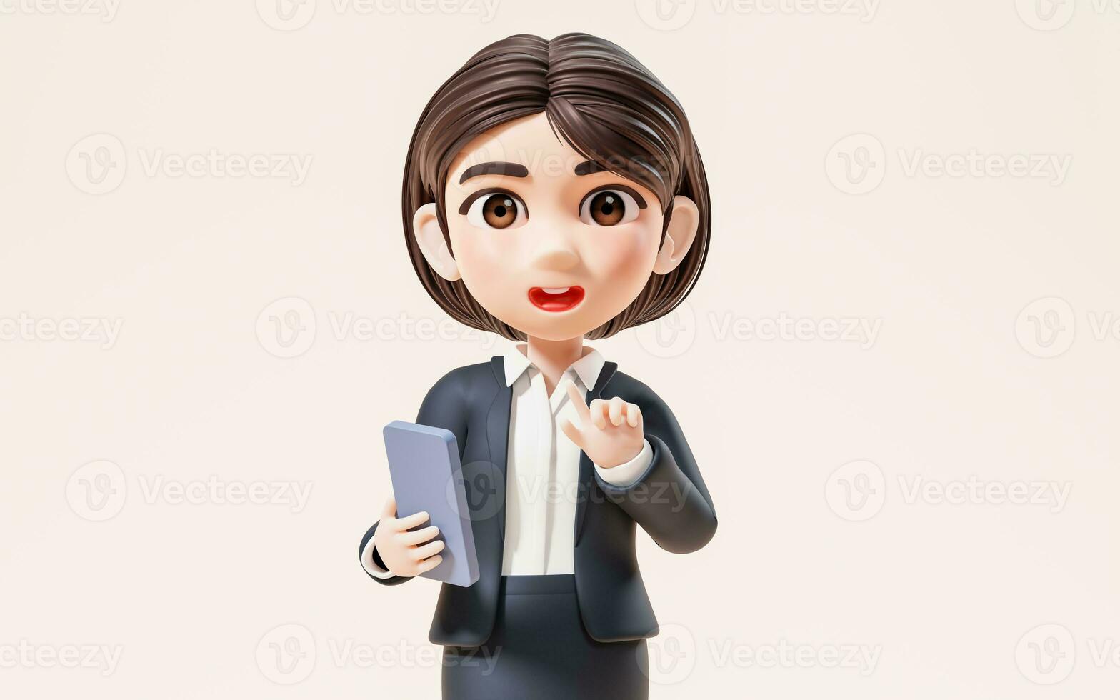 Business girl with mobile phone, 3d rendering. photo