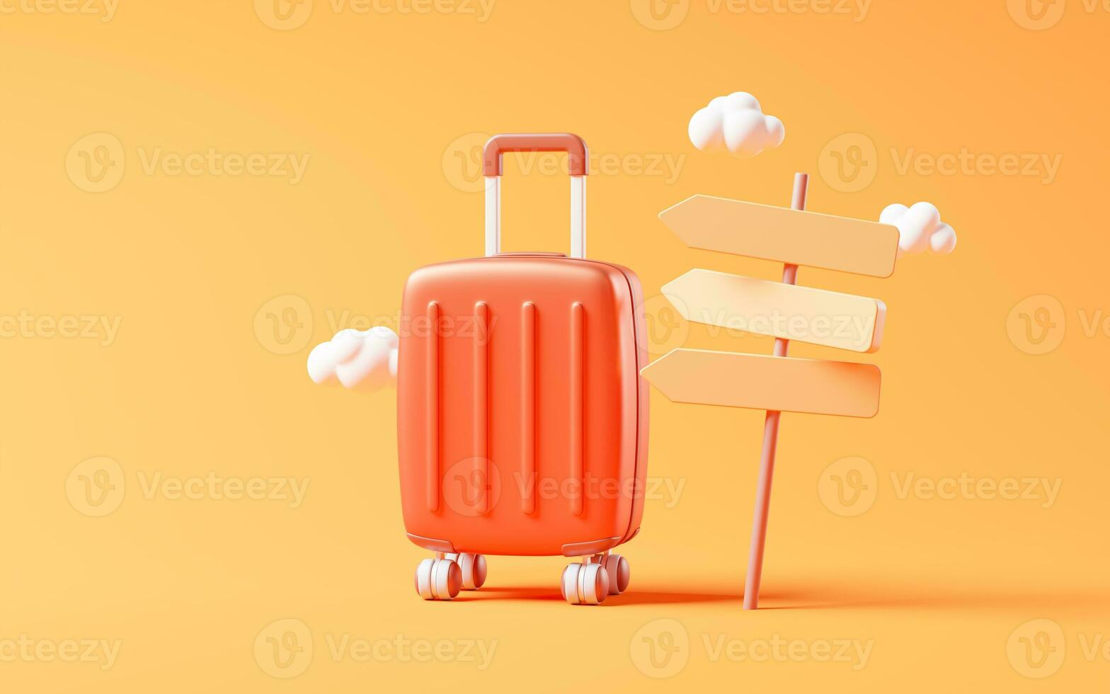 Cartoon style luggage with travel theme, 3d rendering. photo