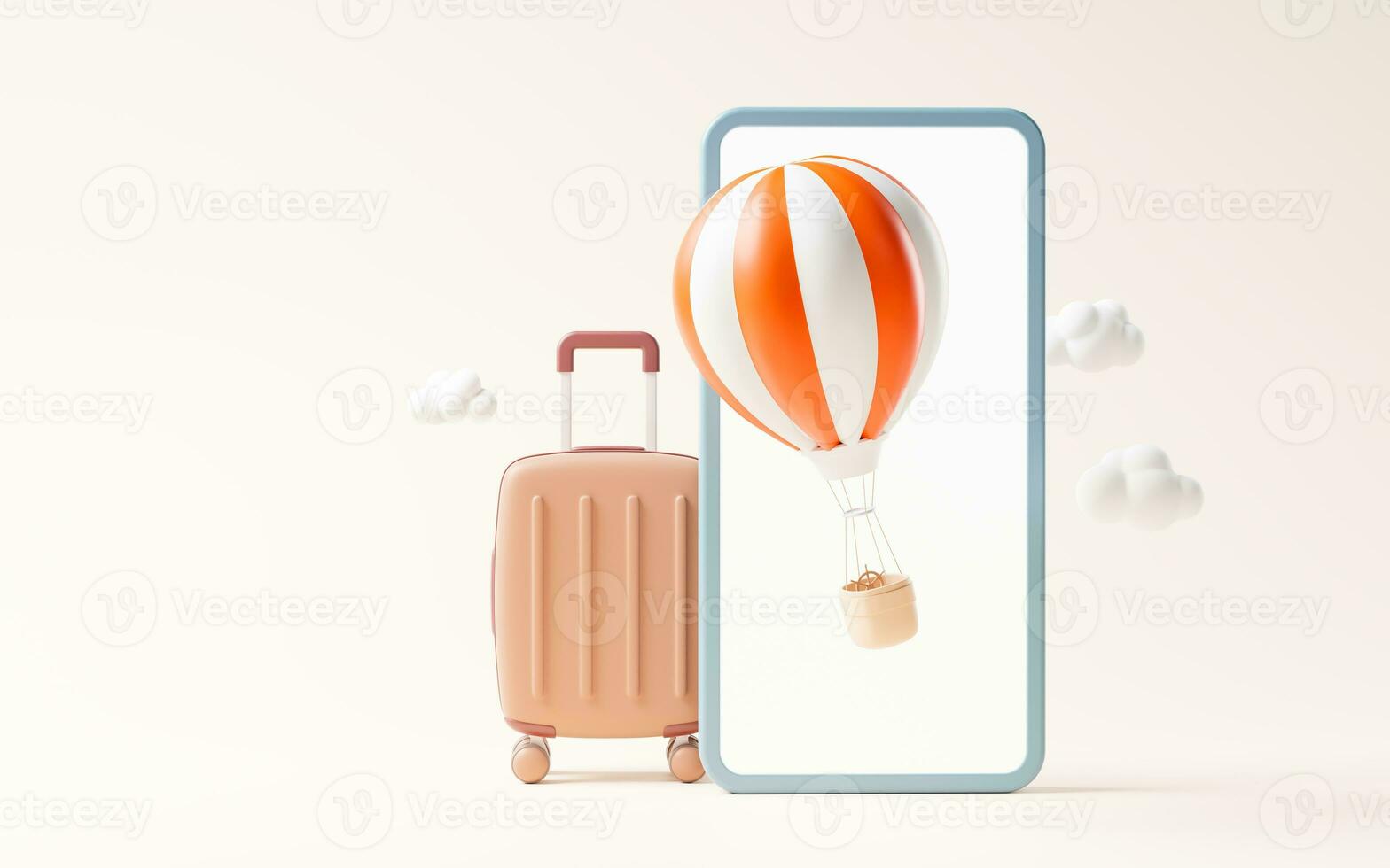 Cartoon style luggage with travel theme, 3d rendering. photo