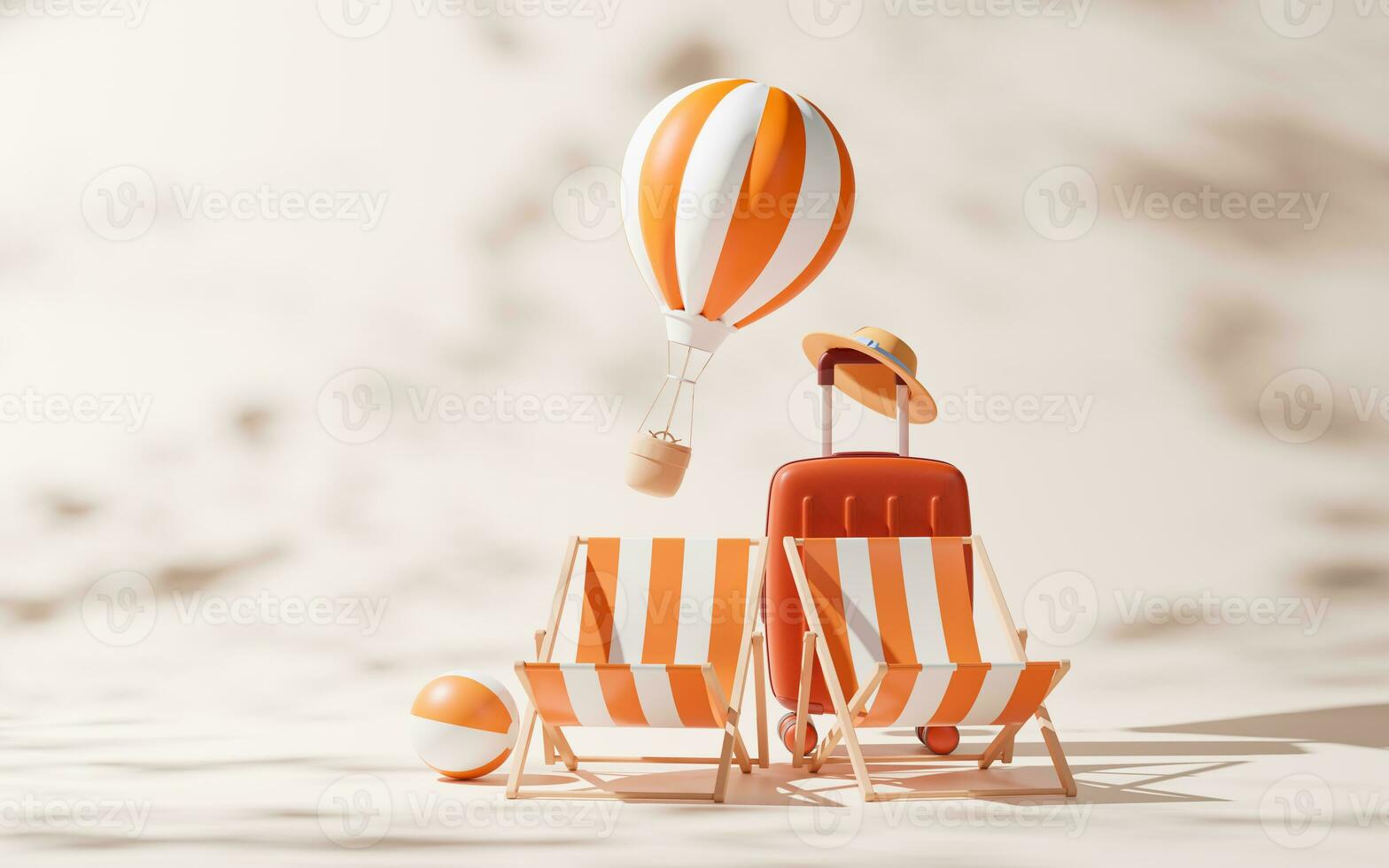 Beach chairs with cartoon style, 3d rendering. photo