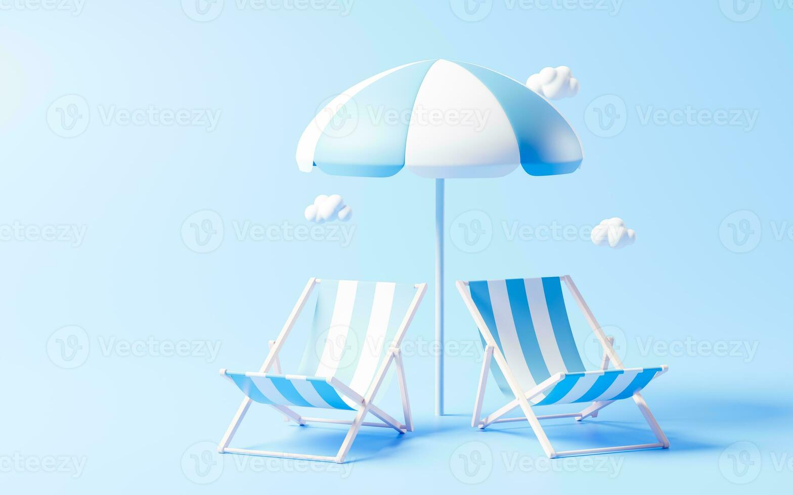 playa sillas con dibujos animados estilo, 3d representación. foto